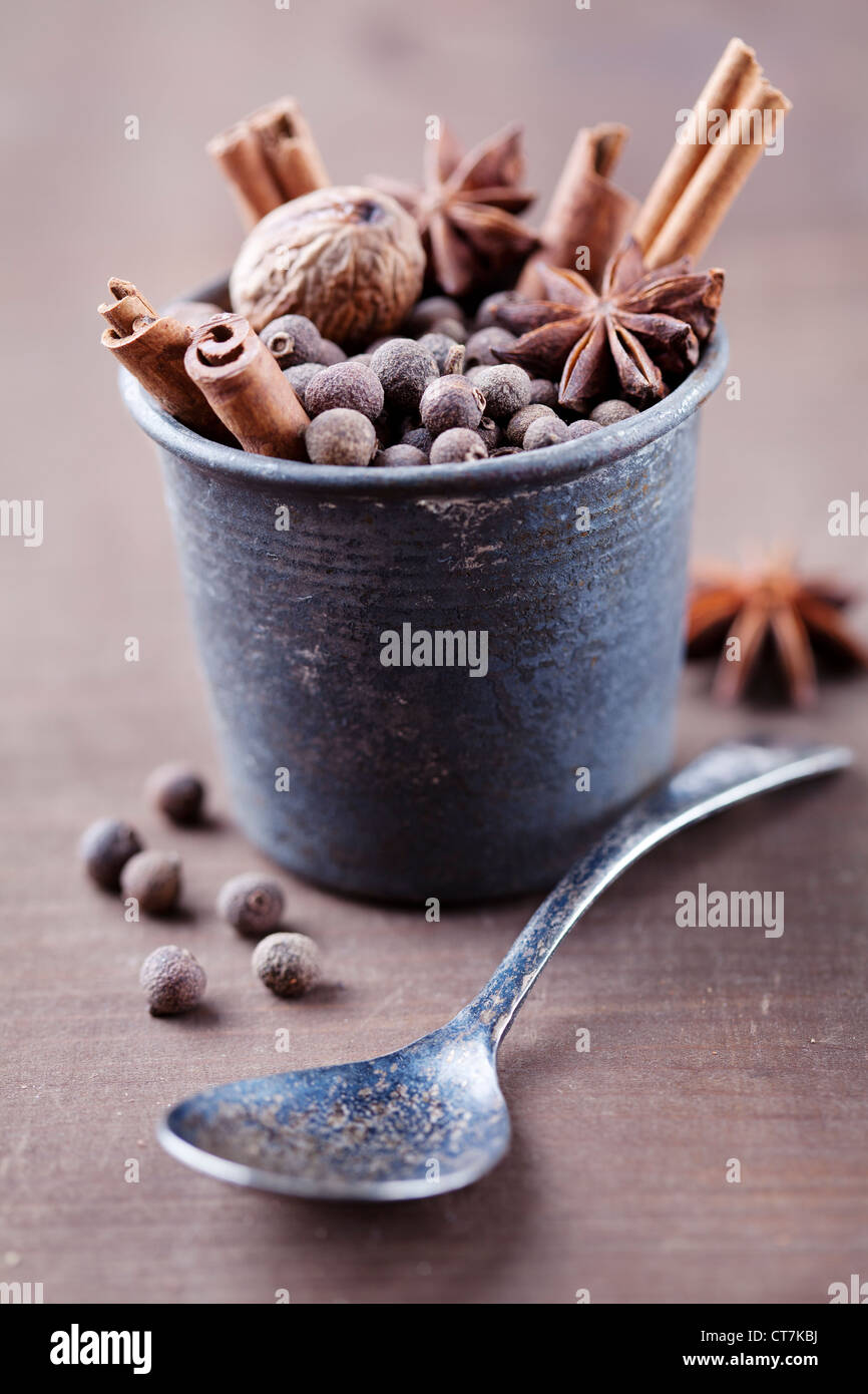 rustic setting with dried spices Stock Photo