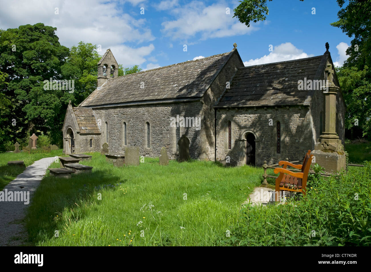 St Mary's Church in summer Conistone Wharfedale North Yorkshire Dales England UK United Kingdom GB Great Britain Stock Photo