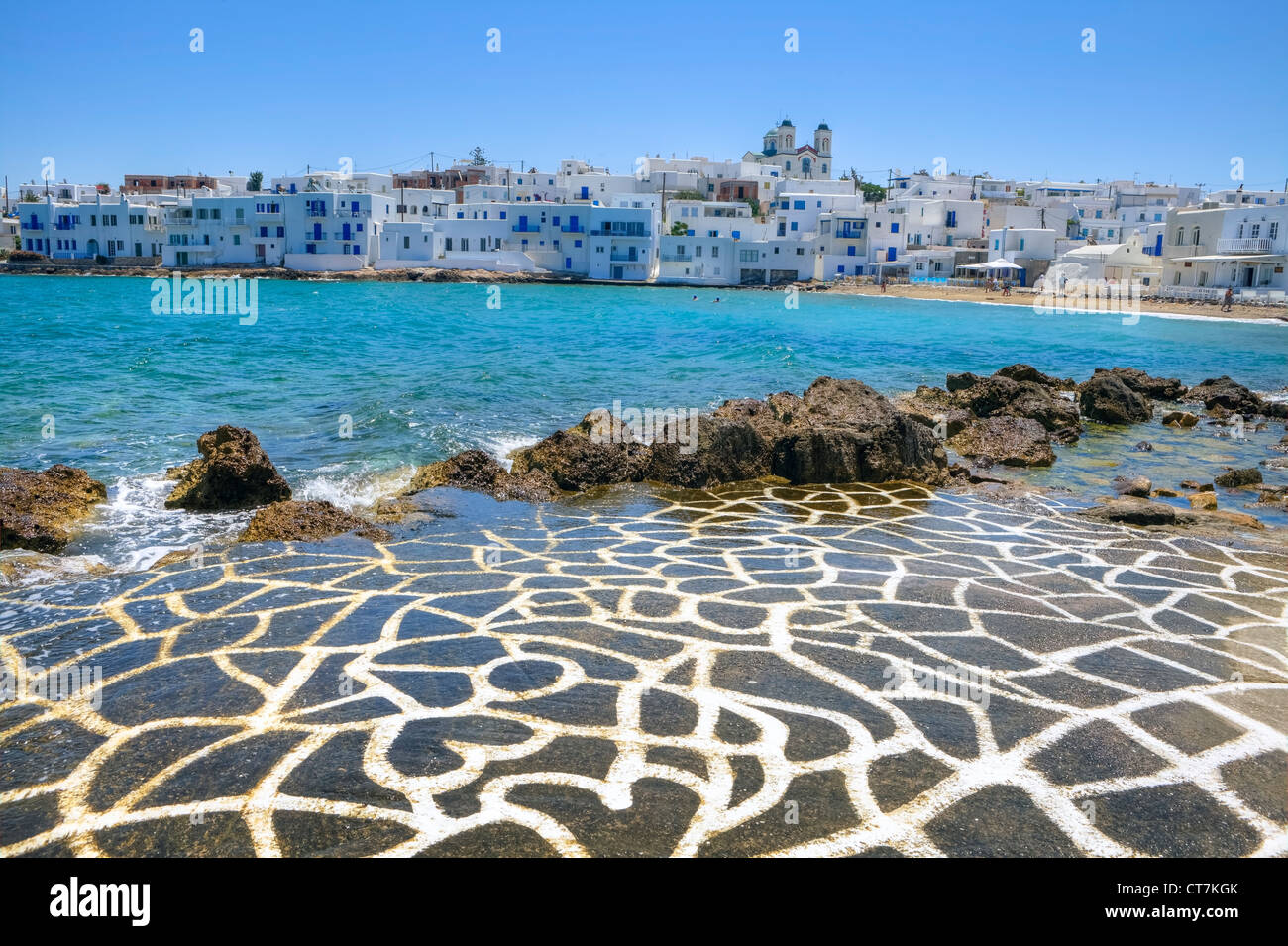 Overlooking the old town of Naoussa, Paros, Greece Stock Photo