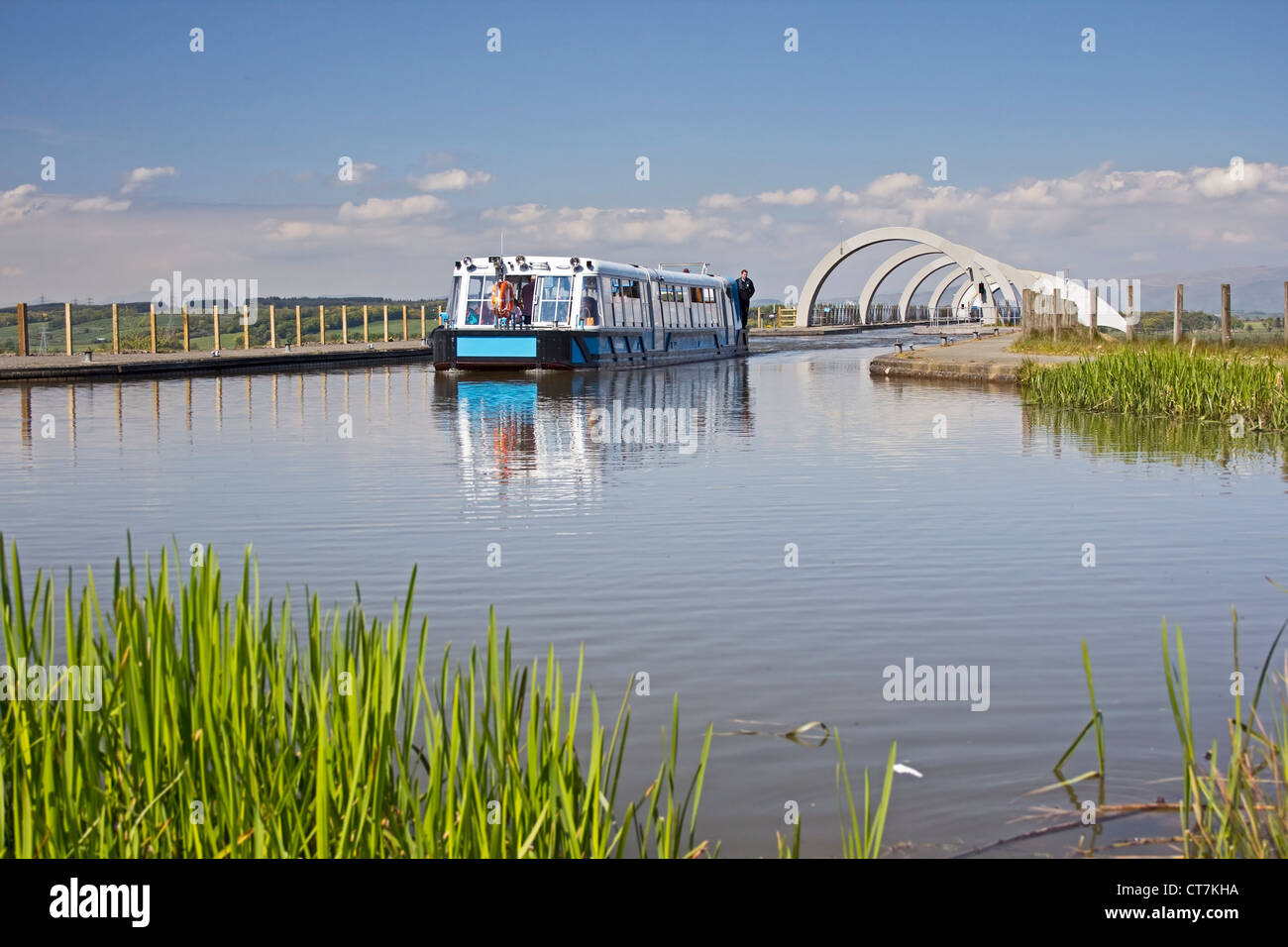 Boat Just at Top of Falkirk Wheel Stock Photo