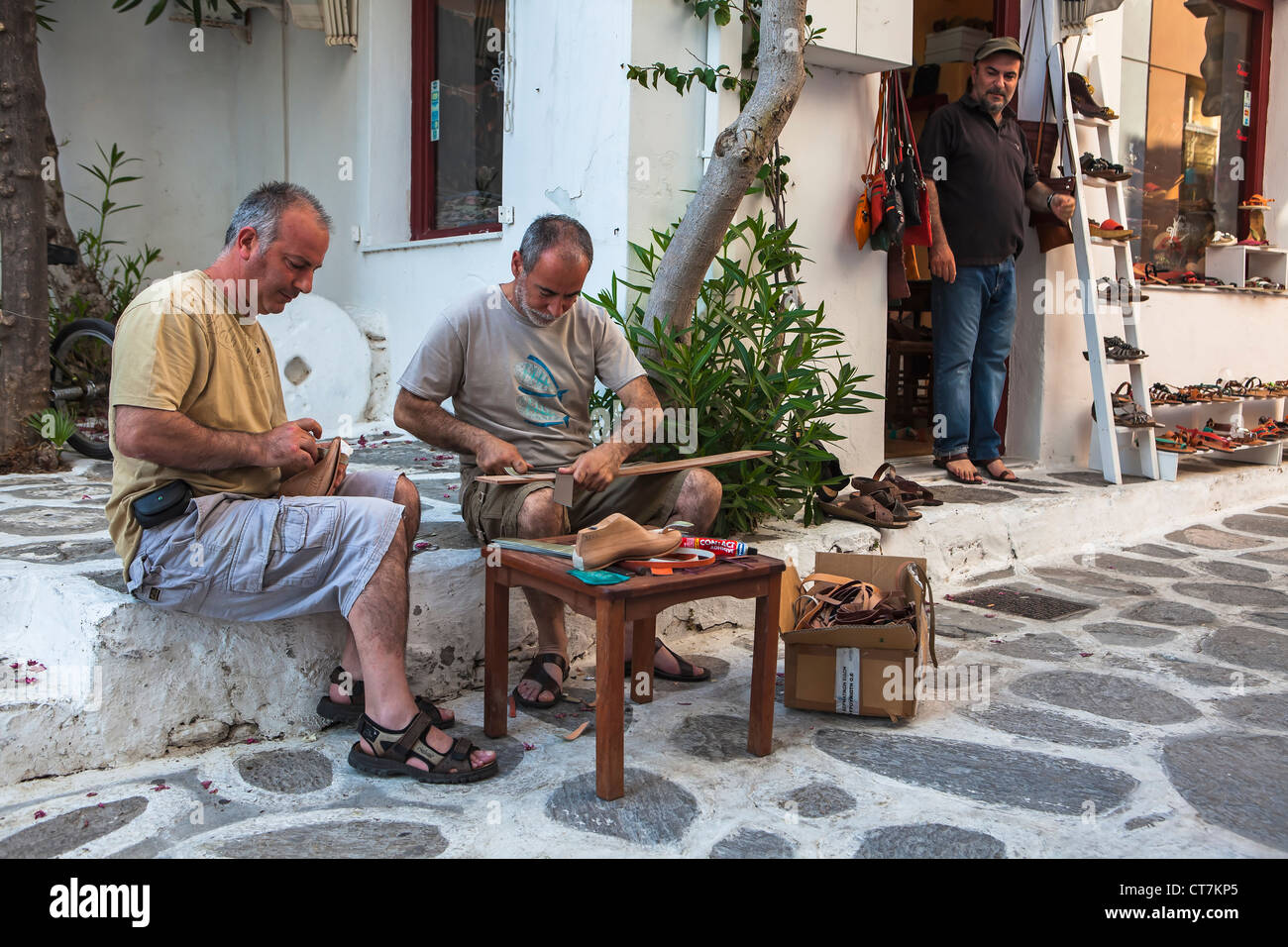 traditional shoemaker in Paros, Cyclades, Greece Stock Photo