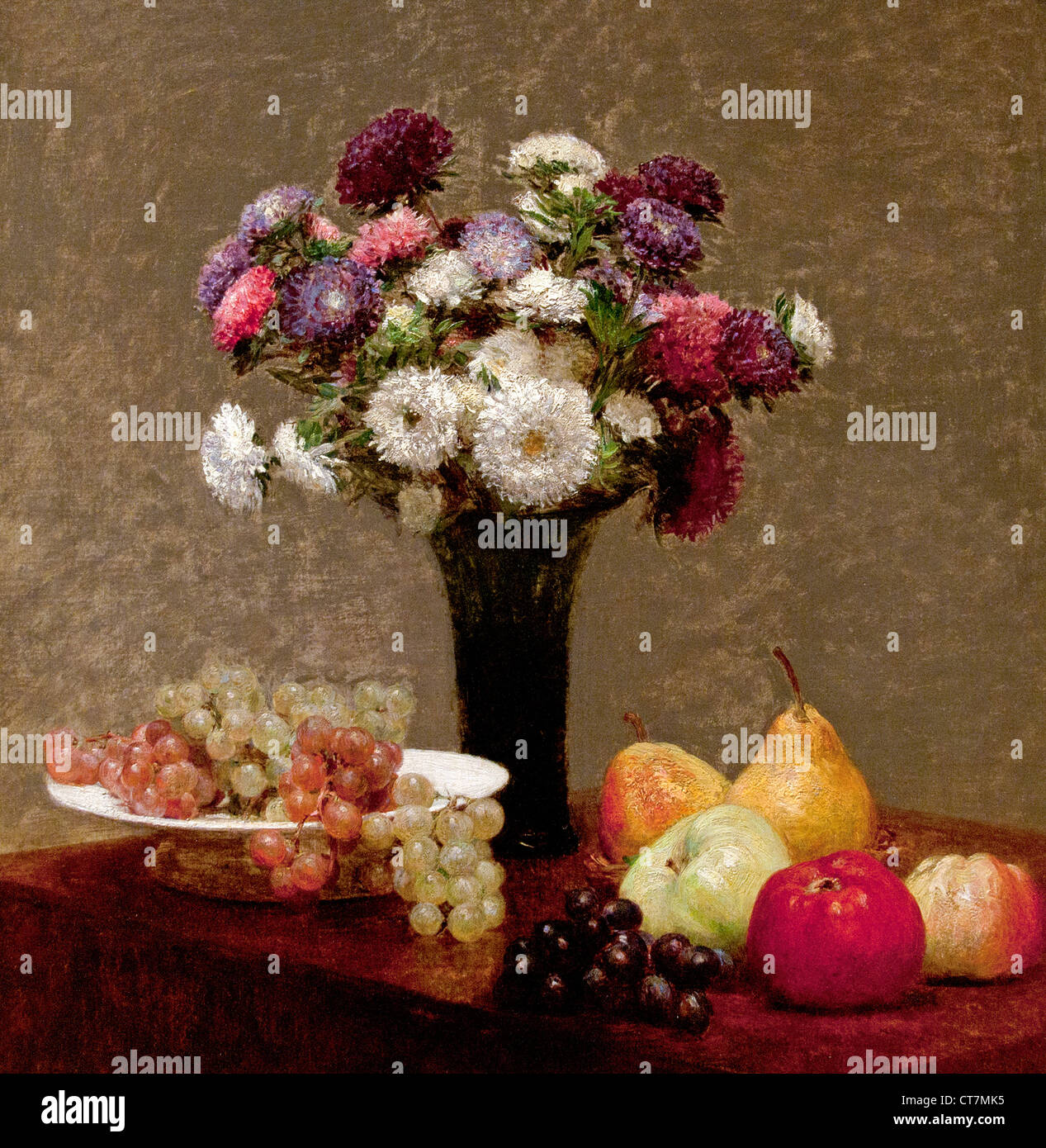 Asters and fruit on a Table 1868 Henri Fantin Latour France French Stock Photo