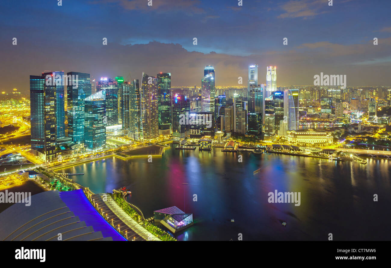 South East Asia, Singapore, Aerial view over Central Singapore and Marina Bay Stock Photo