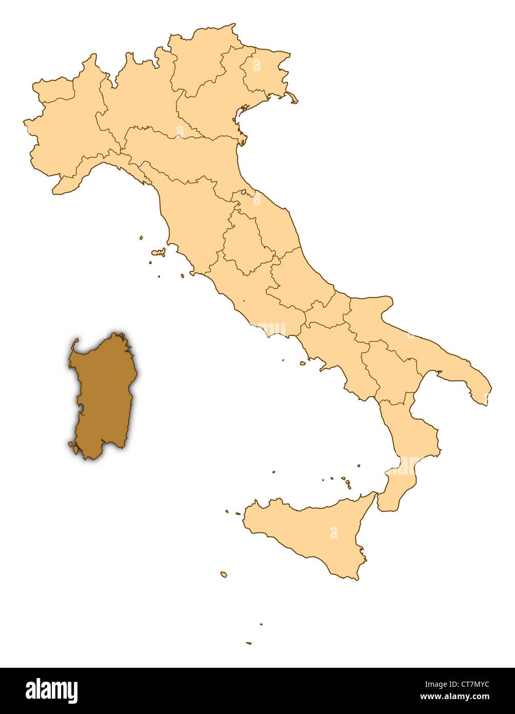 Map of Italy where Sardinia is highlighted Stock Photo Alamy