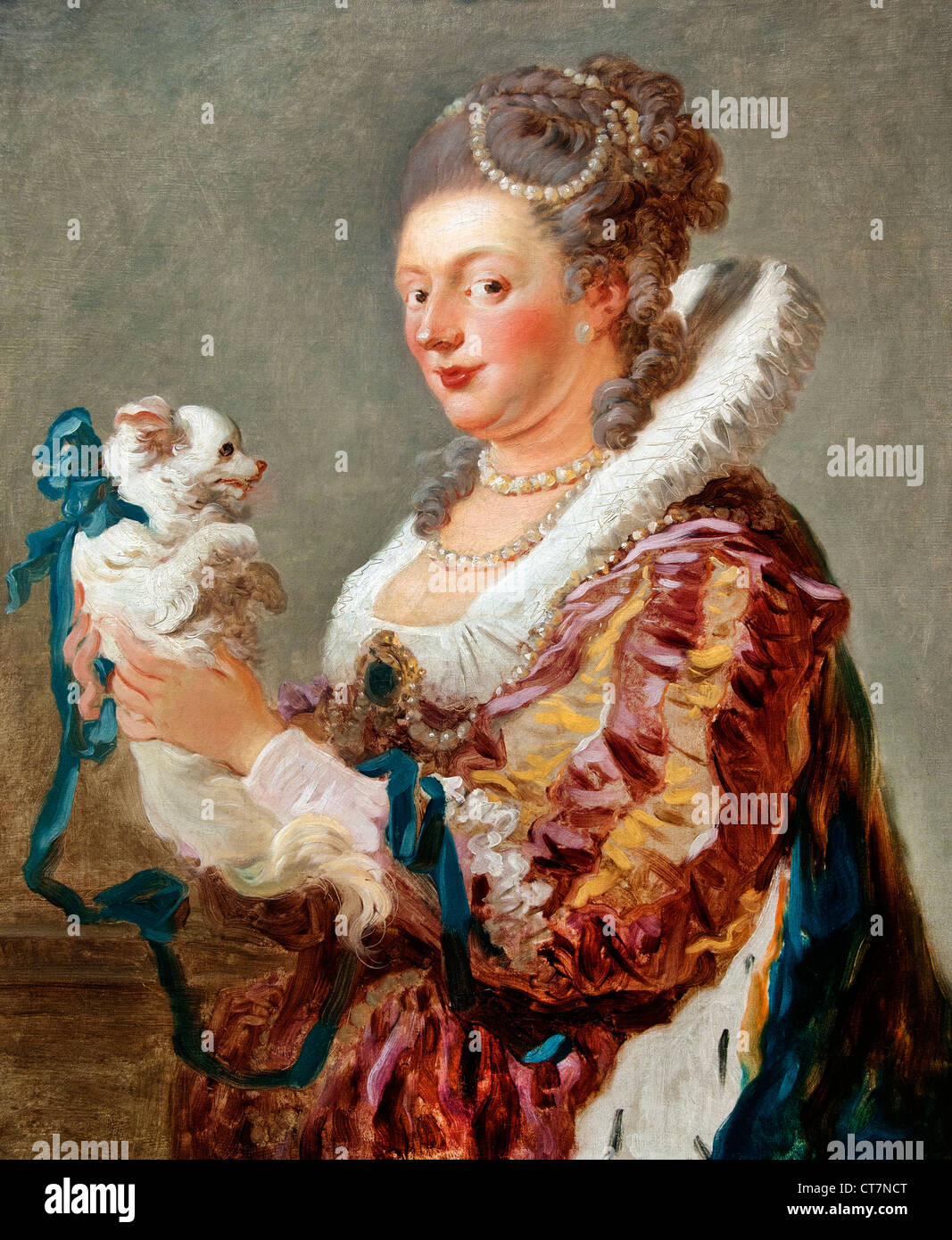 A Woman with a Dog, Jean Honoré Fragonard, ca. 1769 Stock Photo