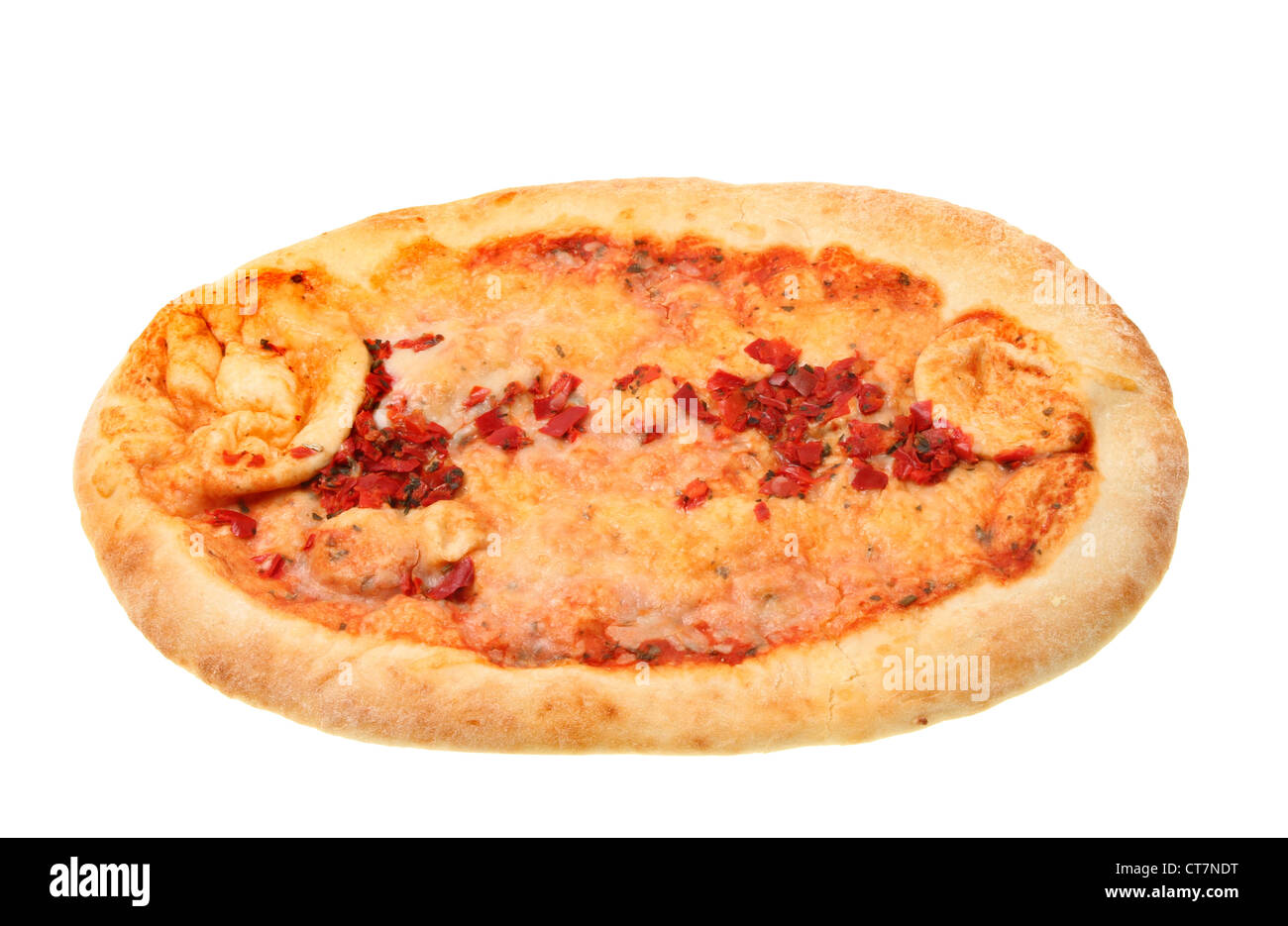 Tomato cheese and pepper flatbread isolated against white Stock Photo