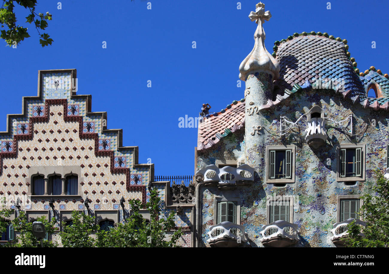 Spain, Catalonia, Barcelona, Casa Amatller, Casa Batllo, modernist architecture, Stock Photo