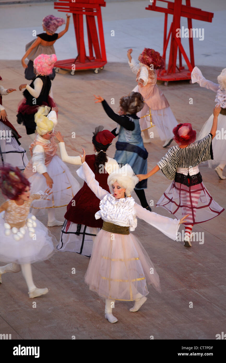 Performance of 'Birds' by Aristophanes at Greek Theater in Syracuse, Sicily, Italy Stock Photo