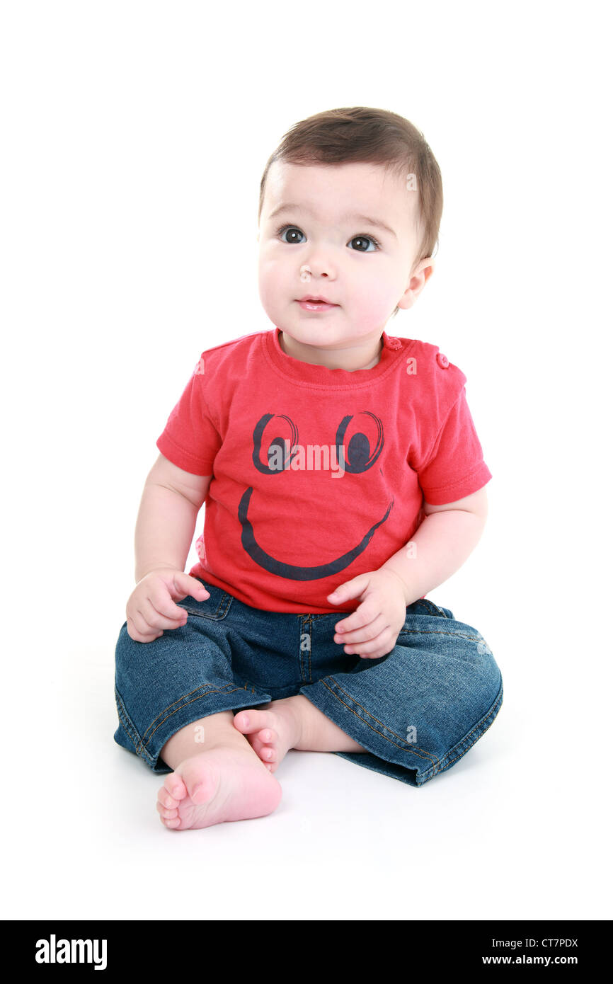 Baby wearing t-shirt with smiley face 