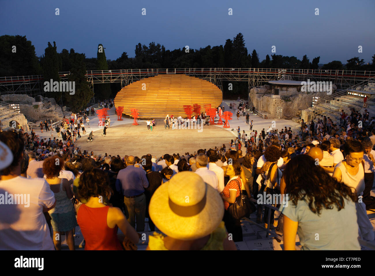 Performance of 'Birds' by Aristophanes at Greek Theater in Syracuse, Sicily, Italy Stock Photo
