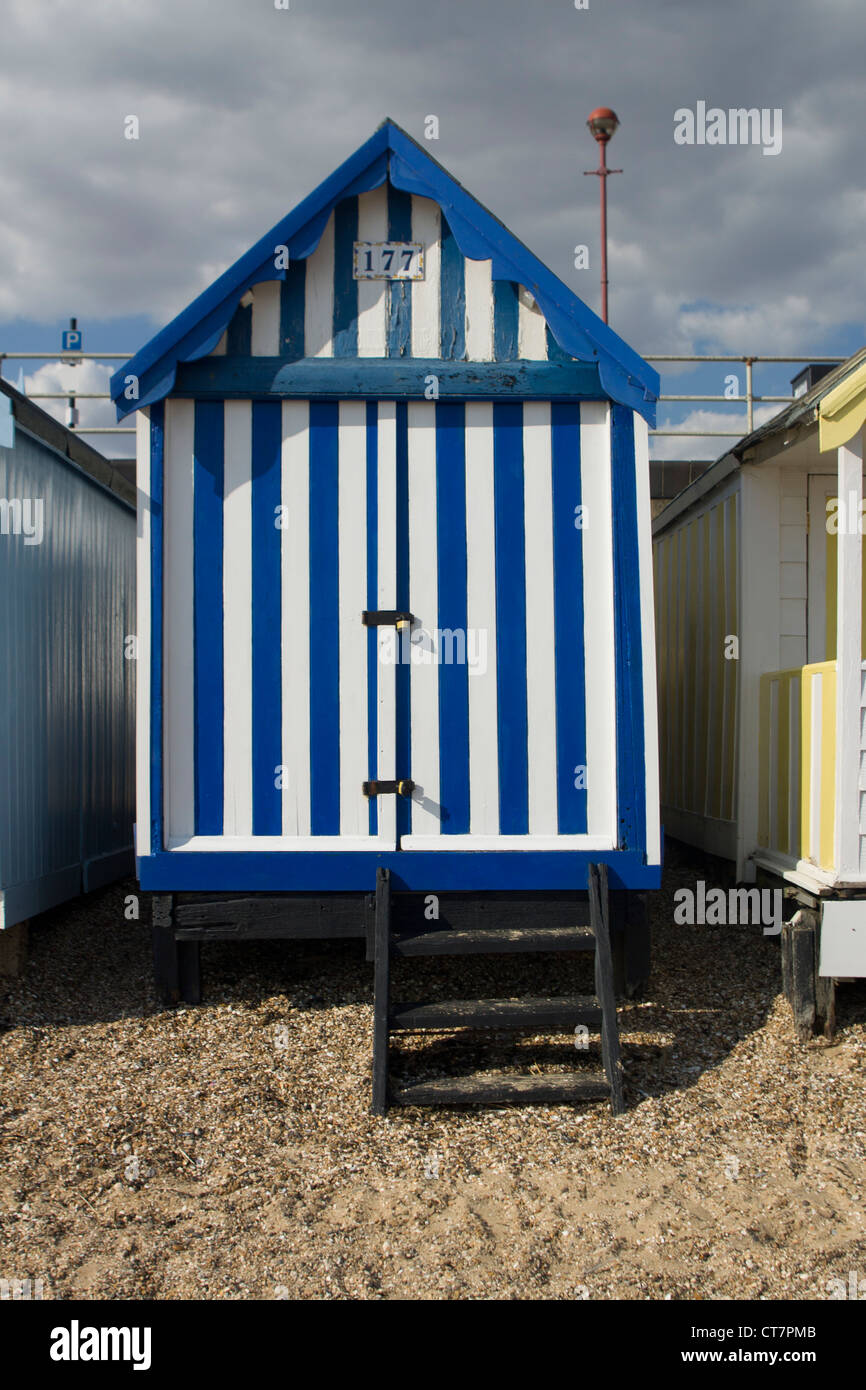 Beach Huts at Southend-on-Sea beach in Essex, England. Stock Photo