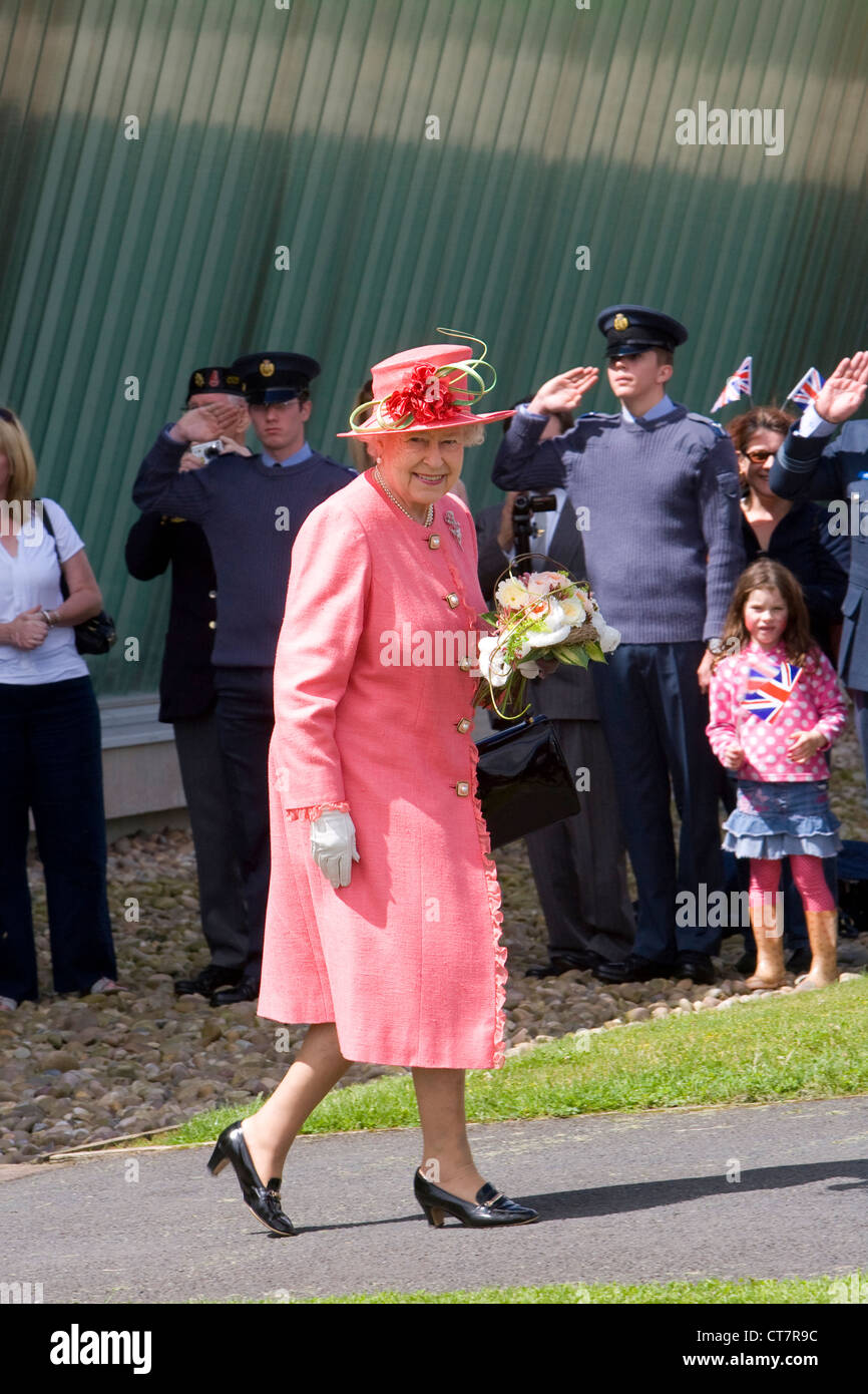Her Majesty Queen Elizabeth ll exits the Museum at RAF Cosford, Shropshire on 12th July 2012. Stock Photo