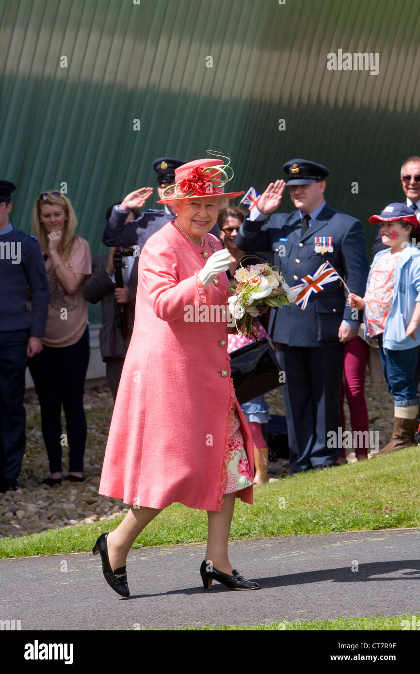 Her Majesty Queen Elizabeth ll exits the Museum at RAF Cosford, Shropshire on 12th July 2012. Stock Photo
