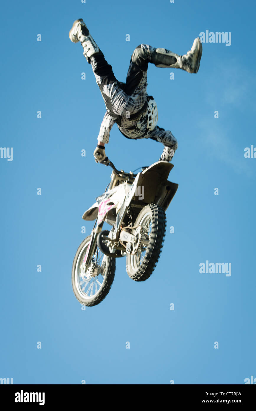 Zdenek Fusek (CZE) performs trick in the air at FMX session on April 28, 2012 in Bratislava, Slovakia Stock Photo
