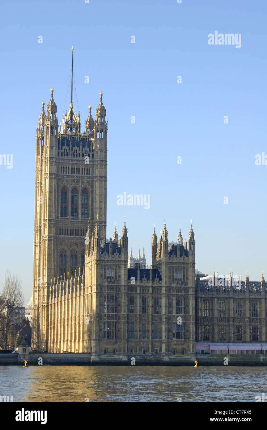 The Victoria Tower at the Houses of Parliament in London, England Stock Photo