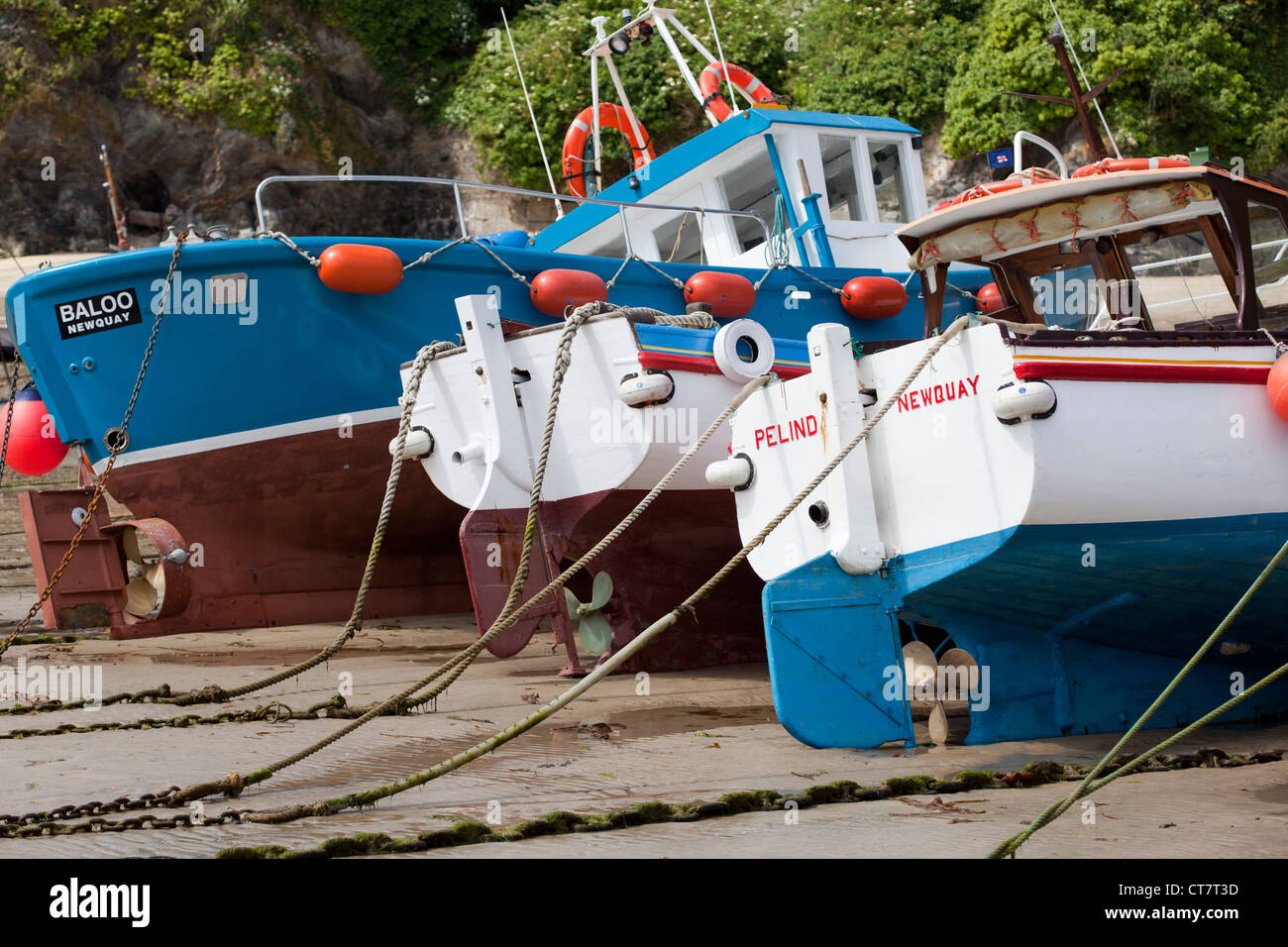 Fishing Boats in Harbour at Newquay Stock Photo