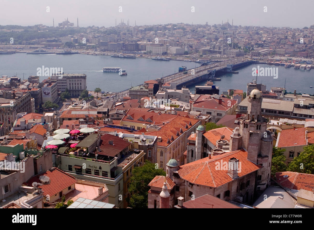 View towards the Golden Horn and Sultanhamet from Galata Tower, Beyoğlu, Istanbul, Turkey Stock Photo