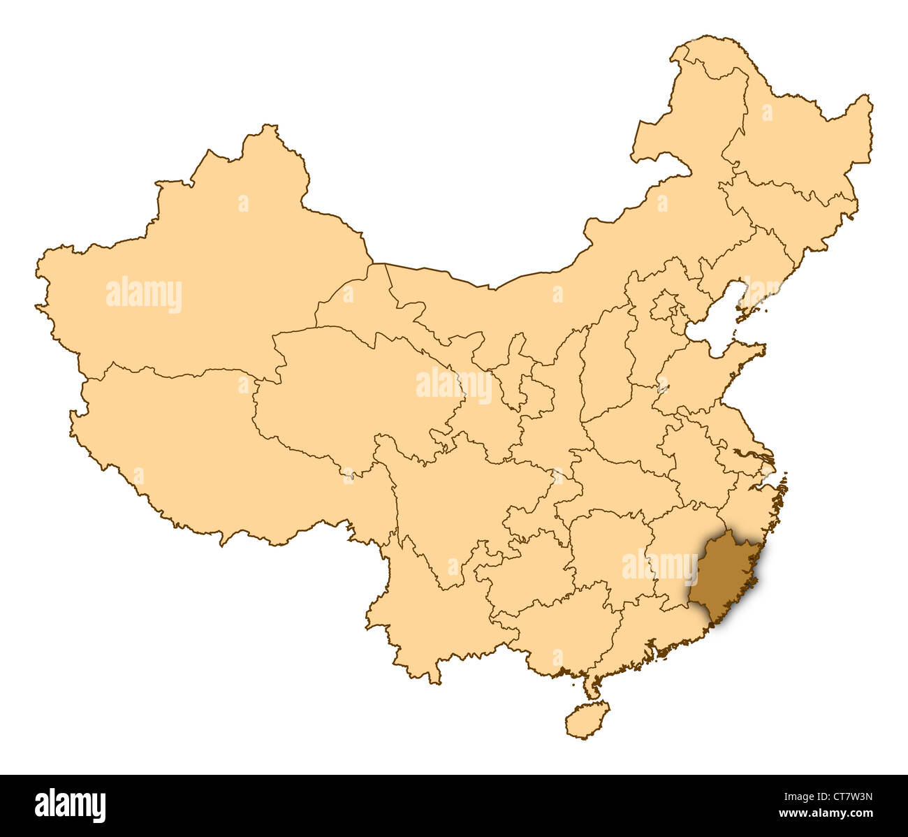 Map of China where Fujian is highlighted. Stock Photo