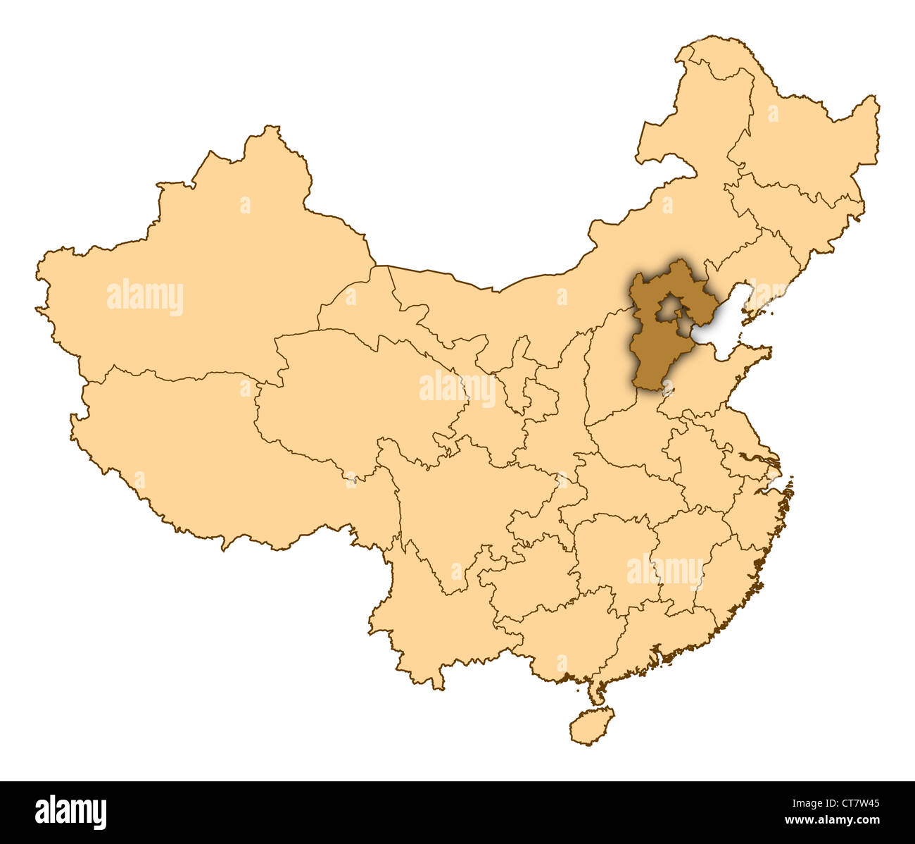 Map of China where Hebei is highlighted Stock Photo Alamy