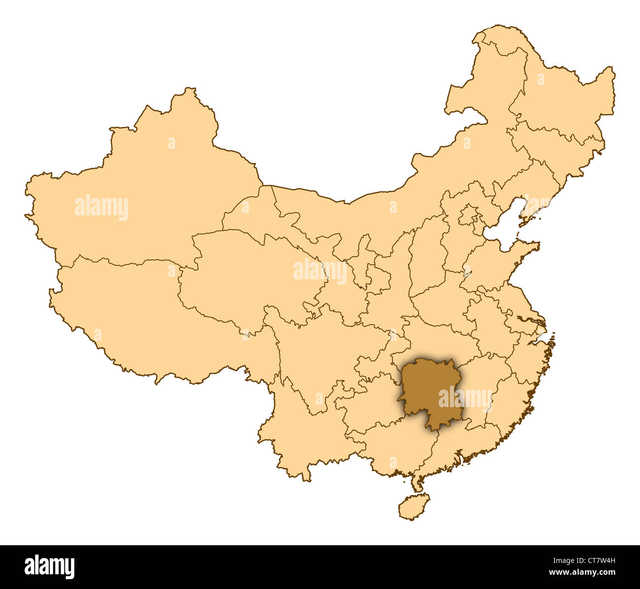 Map of China where Hunan is highlighted Stock Photo Alamy