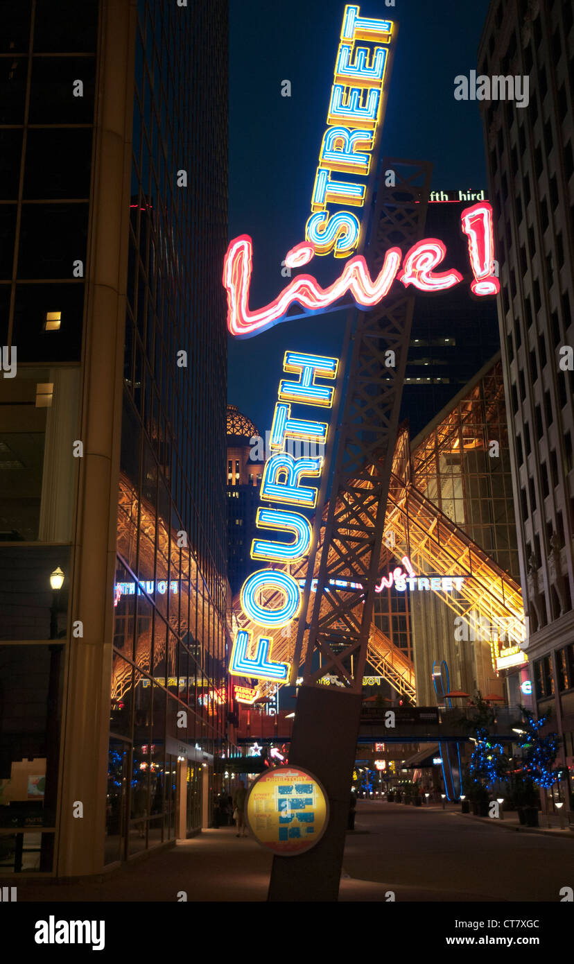 Neon lights Fourth Street Live! at night, a downtown Louisville, Kentucky  complex with restaurants, bars, nightlife, sports and entertainment venues  Stock Photo - Alamy
