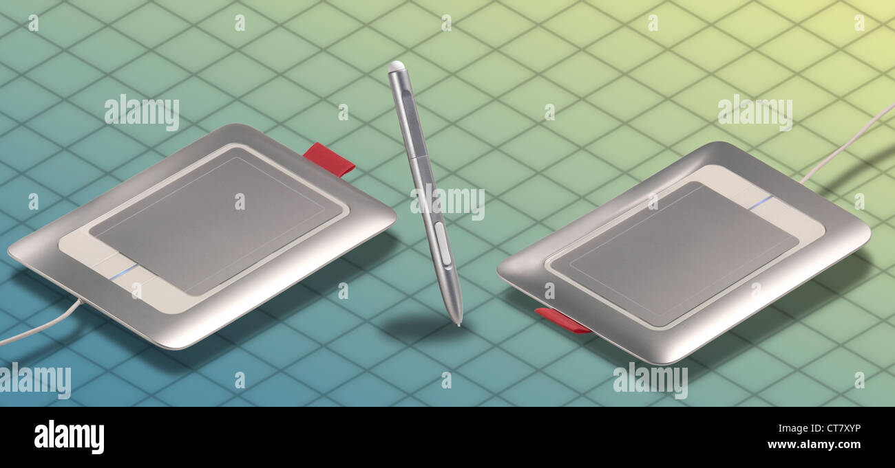 ISOMETRIC PHOTOGRAPH of Graphic tablet and Pen. Stock Photo