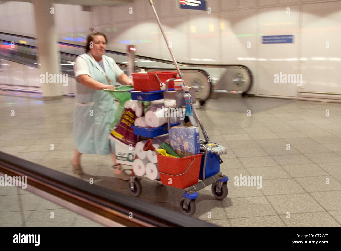Muenchen, maid at work at the Munich Airport Stock Photo