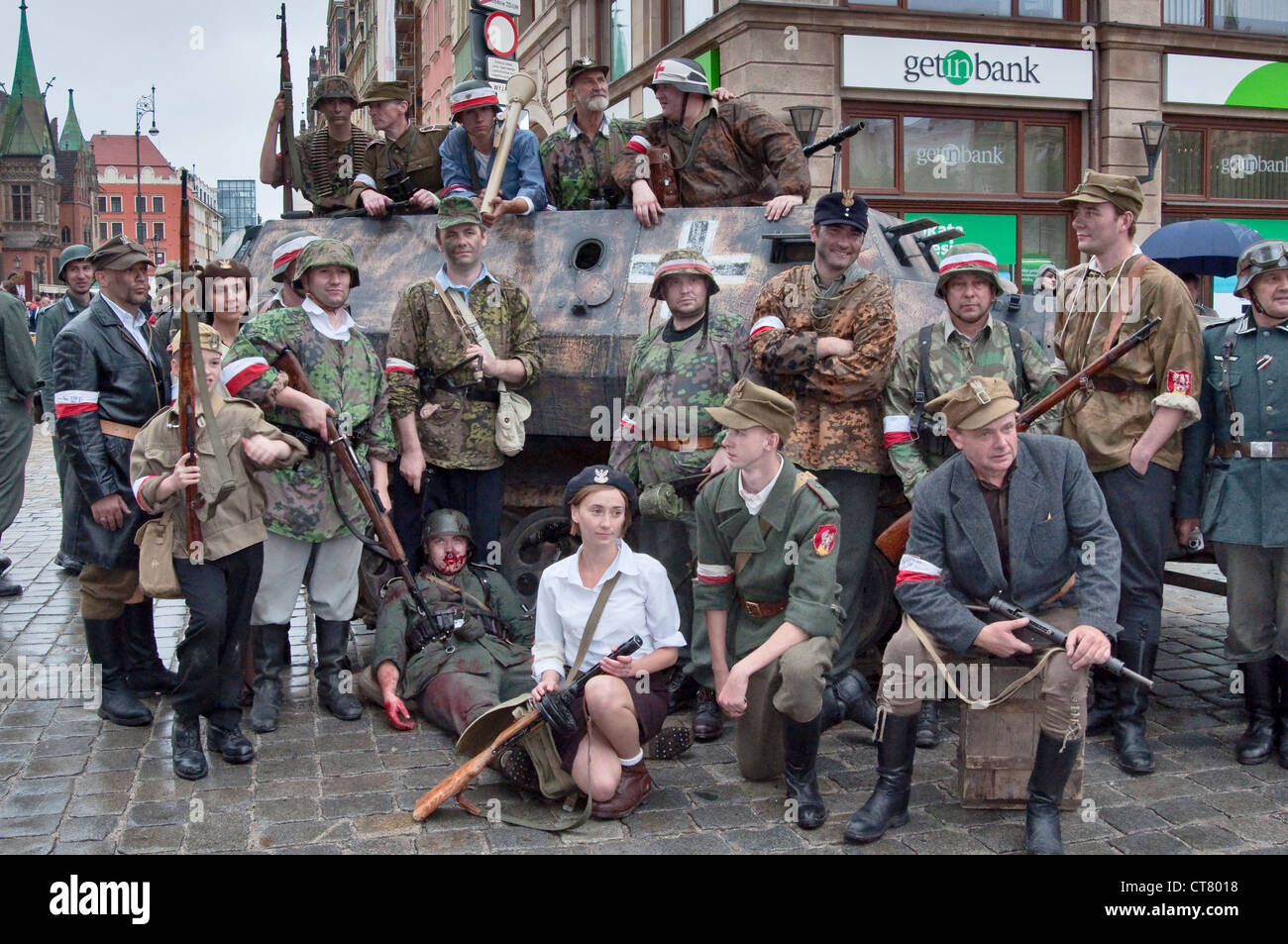 Home Army troops re-enactors posing for pictures after 1944 Warsaw ...