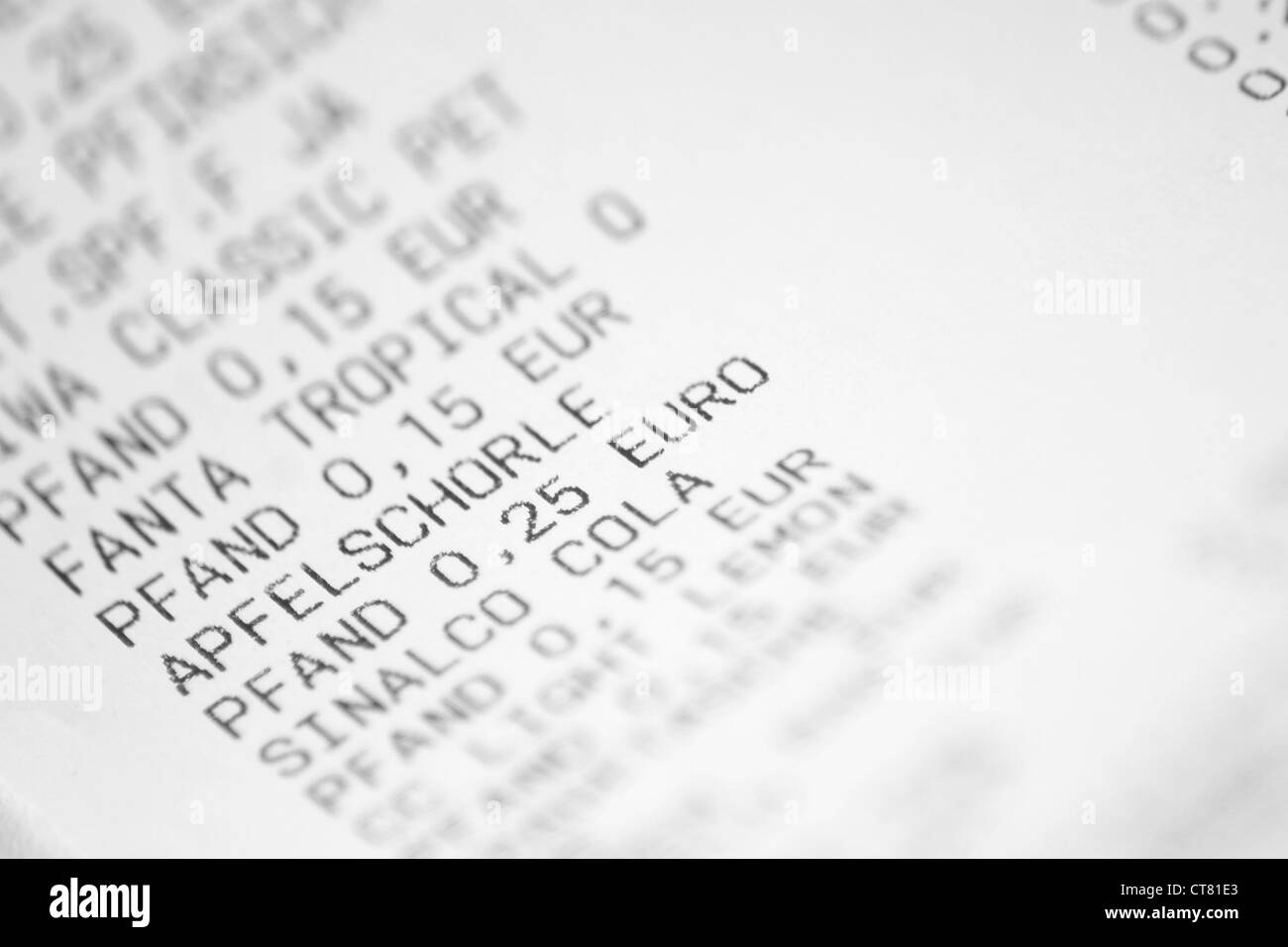 Receipt for bottle deposits Stock Photo Alamy