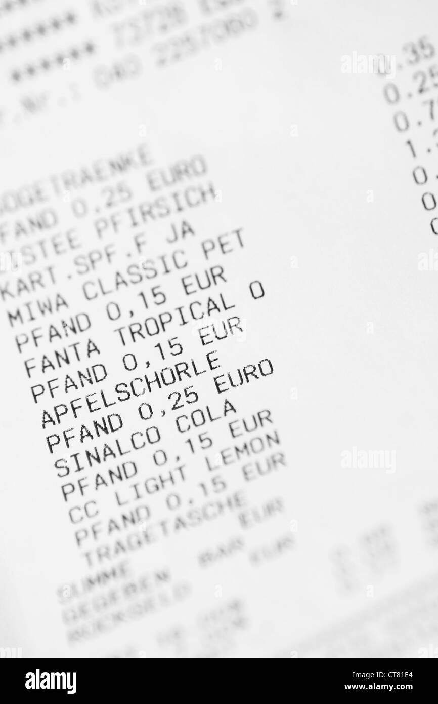 Receipt for bottle deposits Stock Photo Alamy
