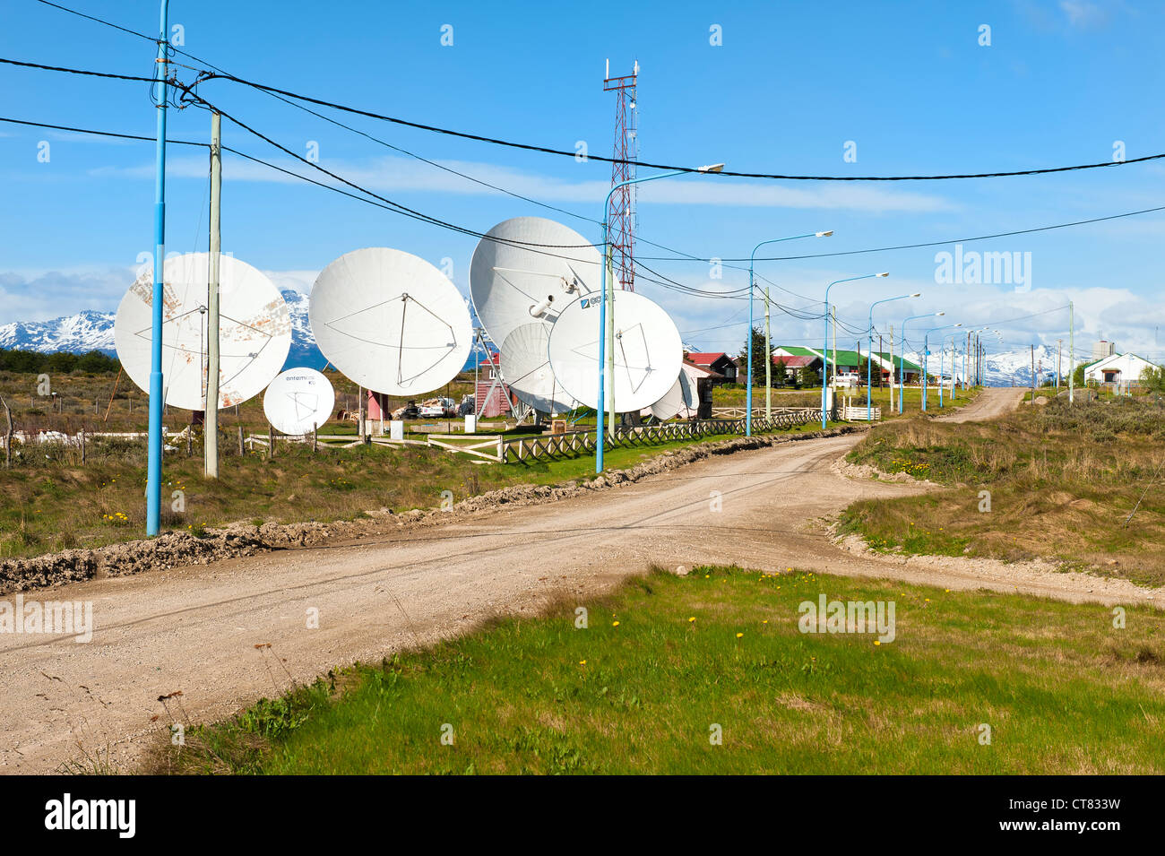 Satellite dishes, Ushuaia, Fireland, Patagonia, Argentina Stock Photo