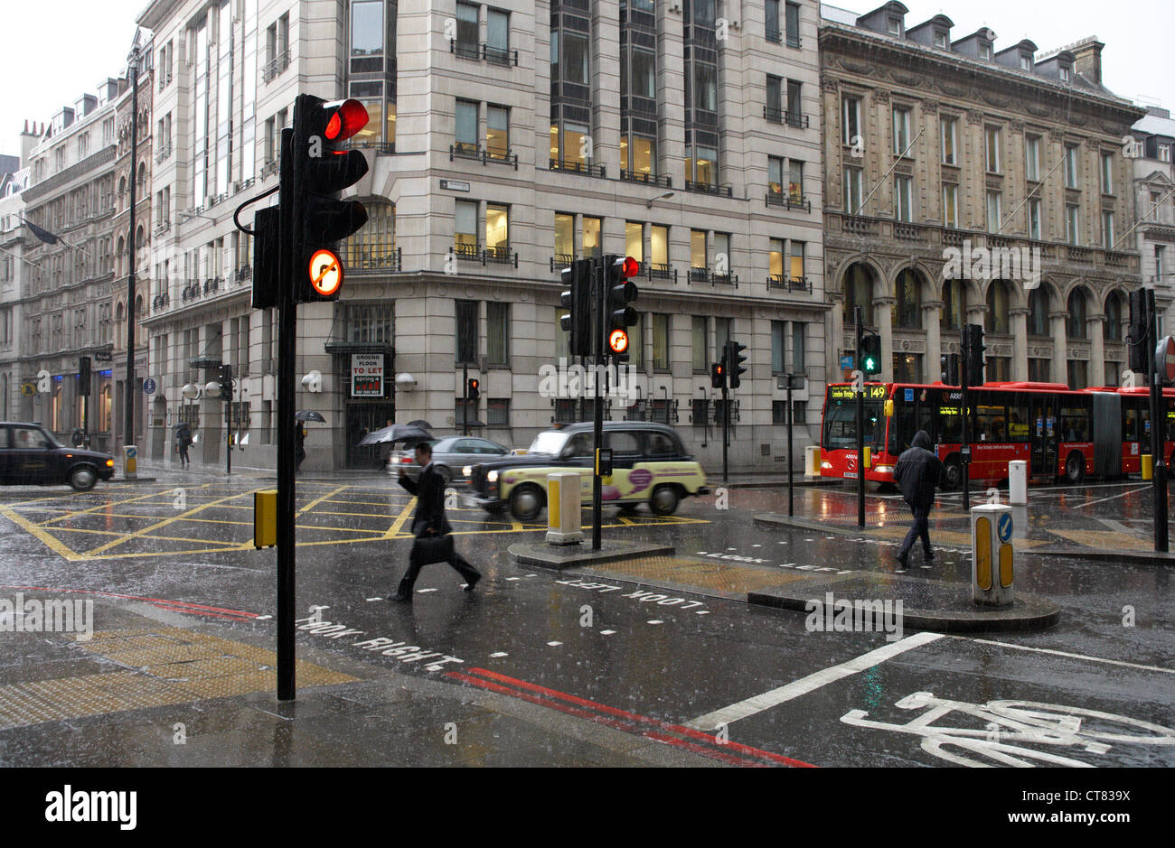 London - intersection in the financial district after rain Stock Photo