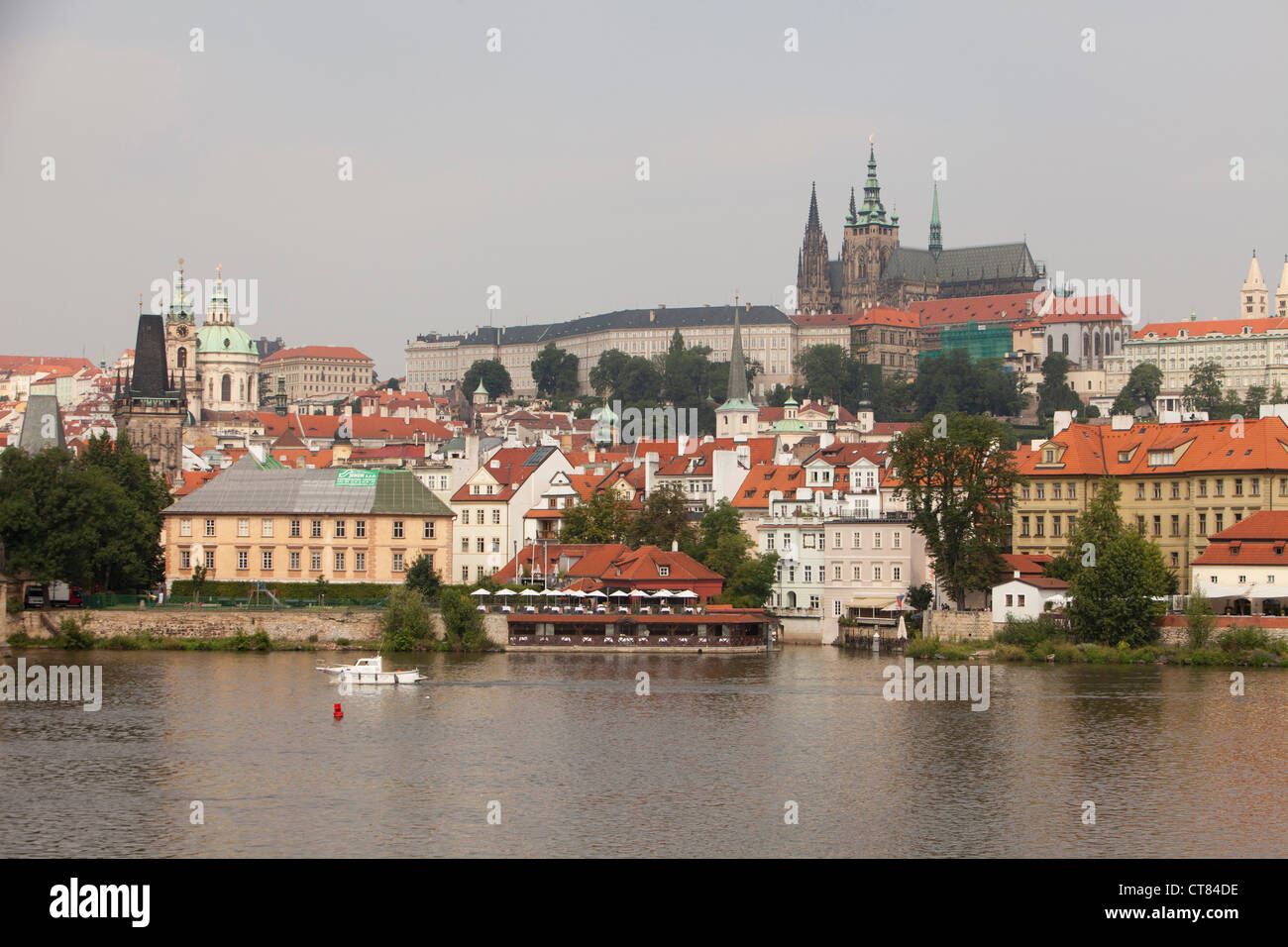 Prague, Czech Republic, Vltava, river, transport, boat, bridget, old, city, urban, architecture, bohemia, art, scene, housing Stock Photo