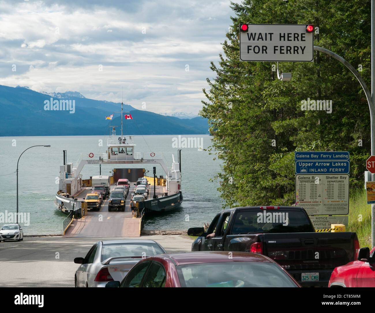 Galena bay ferry Upper Arrow Lake in British Columbia in Canada Stock Photo