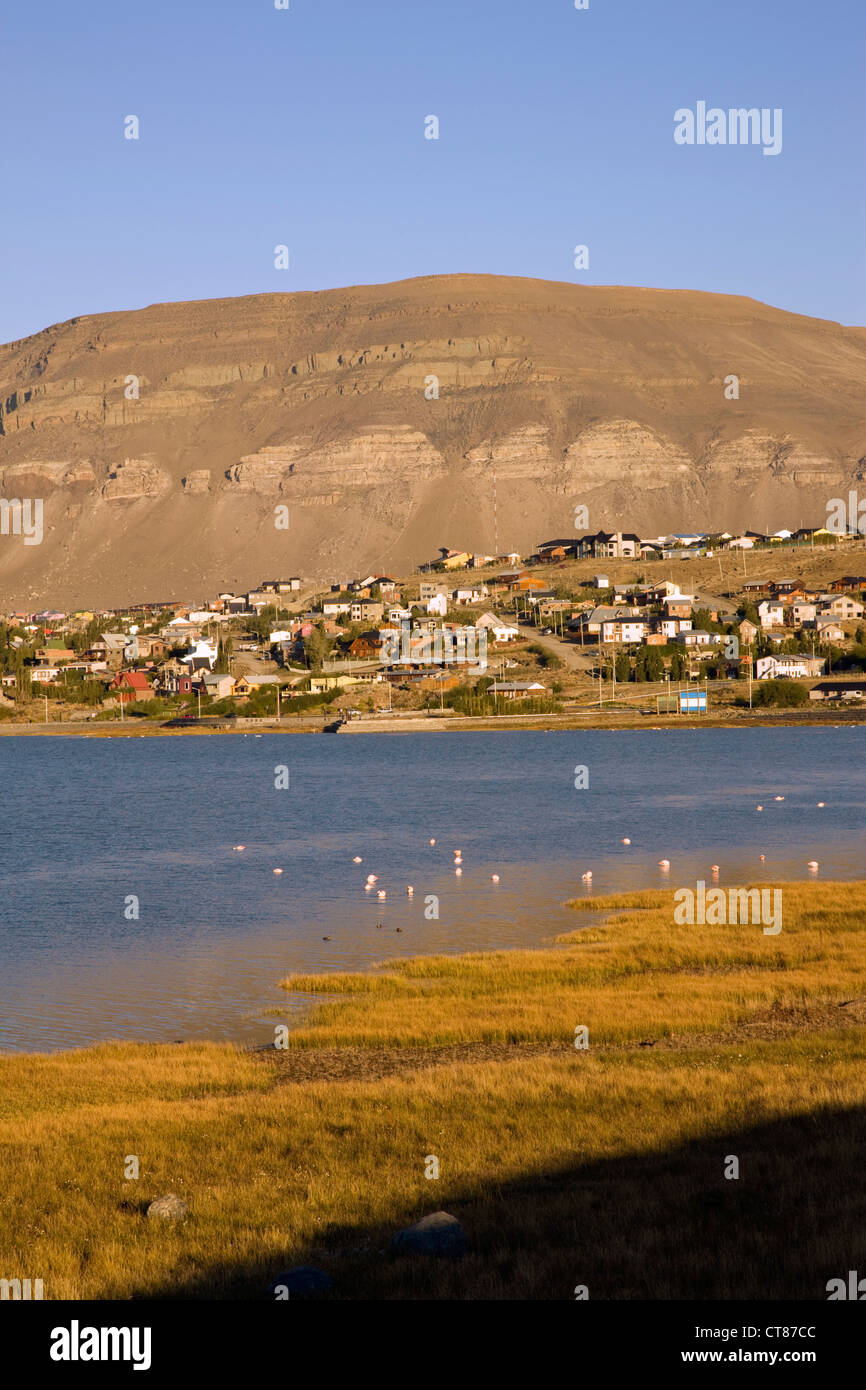 View of town with flamingos Stock Photo