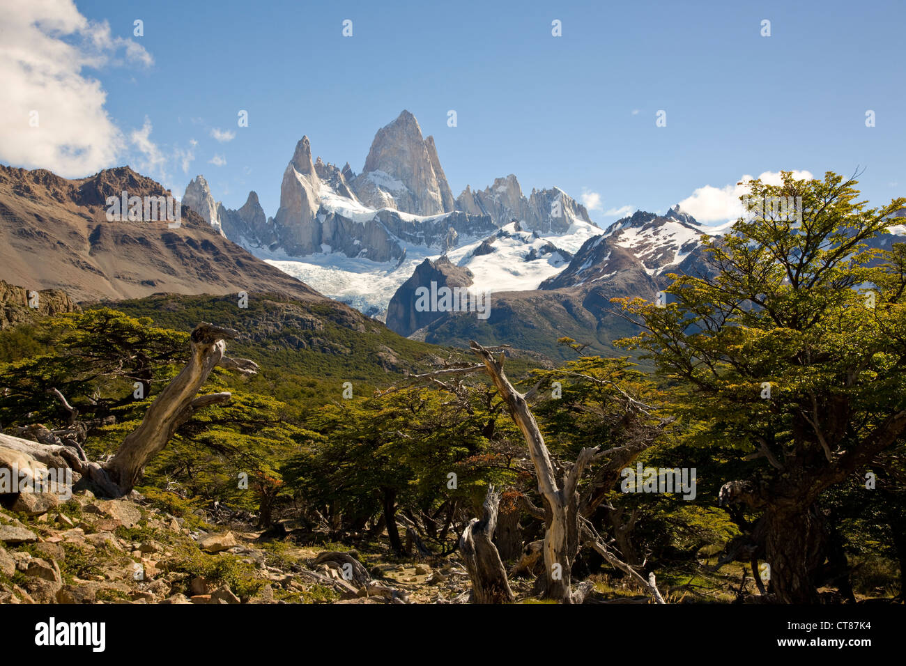 View of Mount Fitzroy from the Mirador on the Laguna de los Tres trail Stock Photo