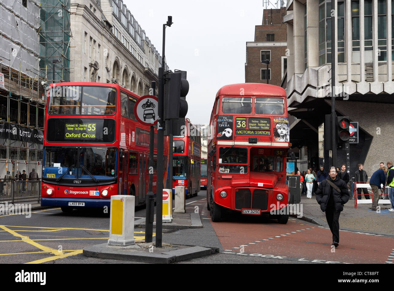 London - Red double-decker buses in the City Stock Photo