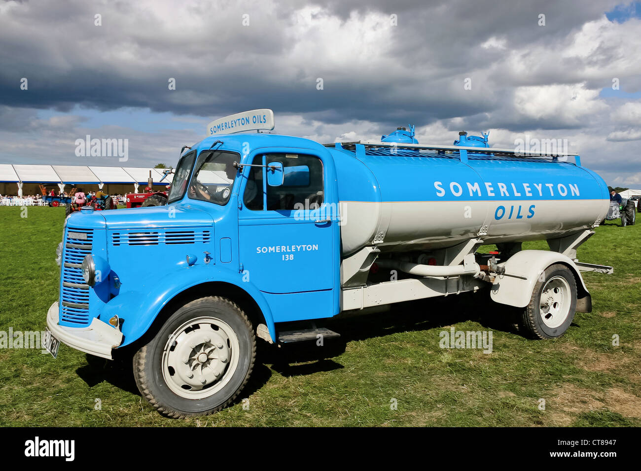 Light blue vintage Bedford oil tanker Somerleyton Oils Stock Photo Alamy