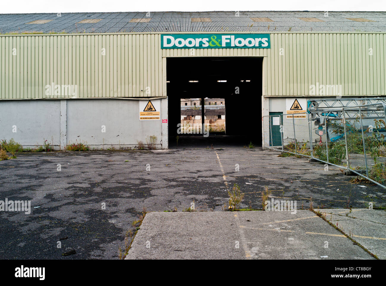 An old disused Doors and Floors warehouse on the North-side of Dublin's inner city. Stock Photo