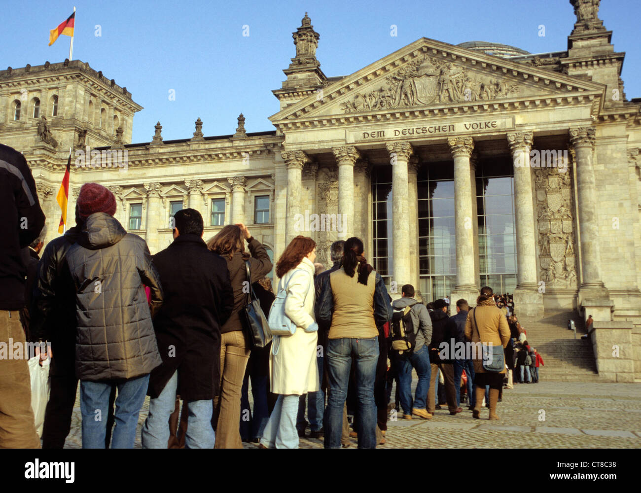 Berlin, people queue in front of the Reichstag Stock Photo