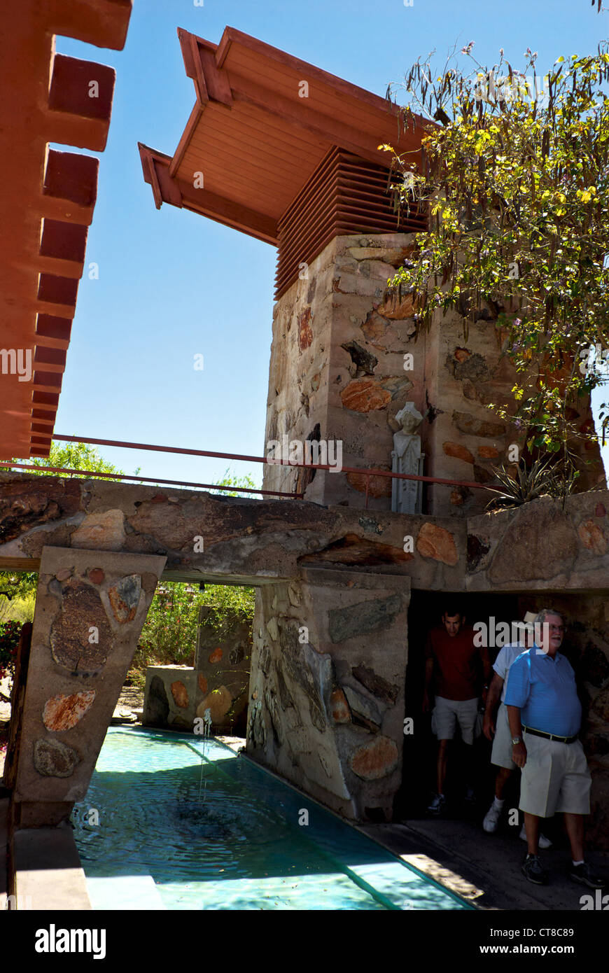 Visitors on tour Frank Lloyd Wright Taliesin West winter home Scottsdale AZ Stock Photo