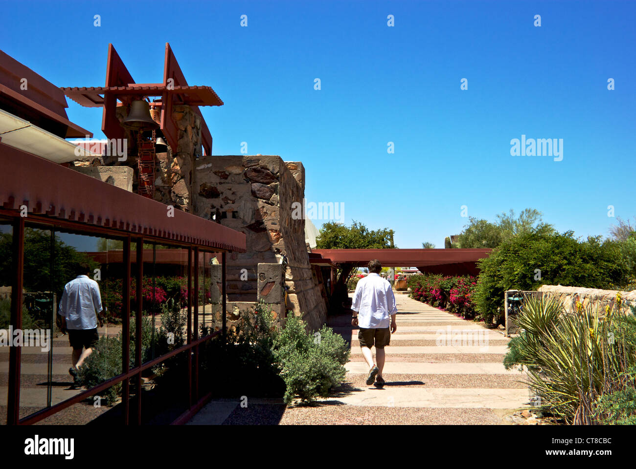 Wooden architectural design highlight accent features Frank Lloyd Wright Taliesin West winter home Scottsdale AZ Stock Photo