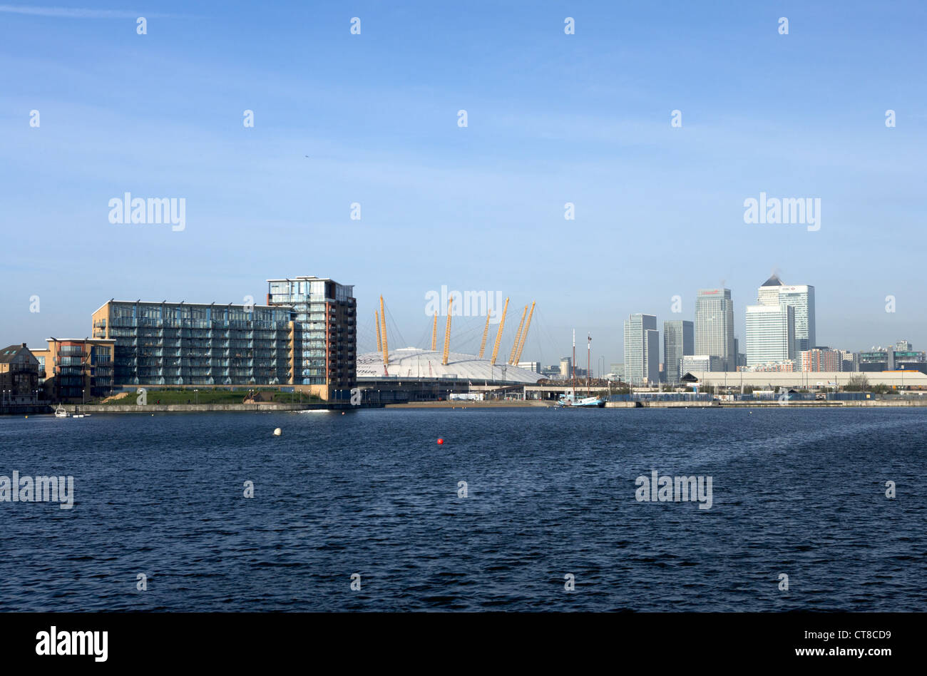 London - view to Canary Wharf from the Royal Docks Stock Photo