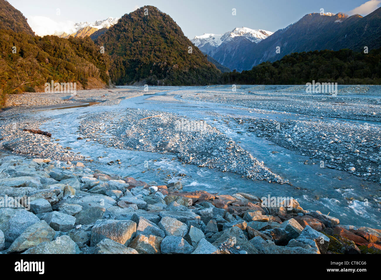 Meltwater from Franz Josef Glacier flows into the Tasman Sea, New Zealand 6 Stock Photo