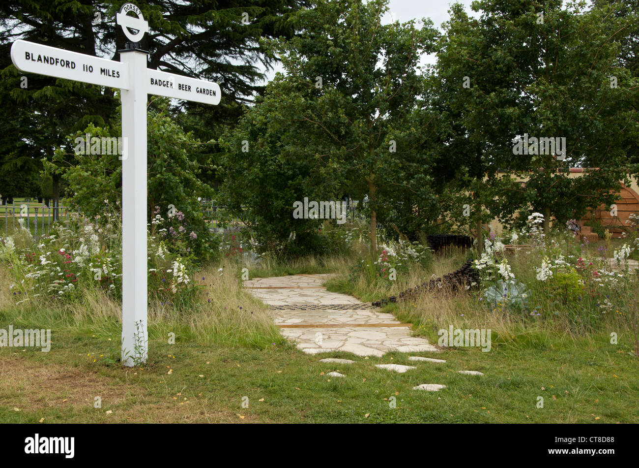 The traditional signpost to the Badger Brewery Garden at RHS Hampton ...