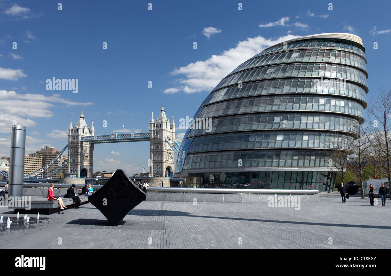 London - City Hall and Tower Bridge Stock Photo