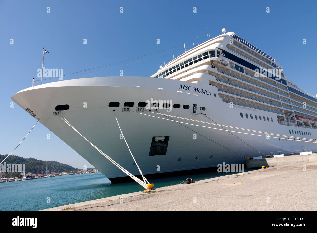 Italian Cruise Ship MSC Musica docked at Katakolon Greece Stock Photo