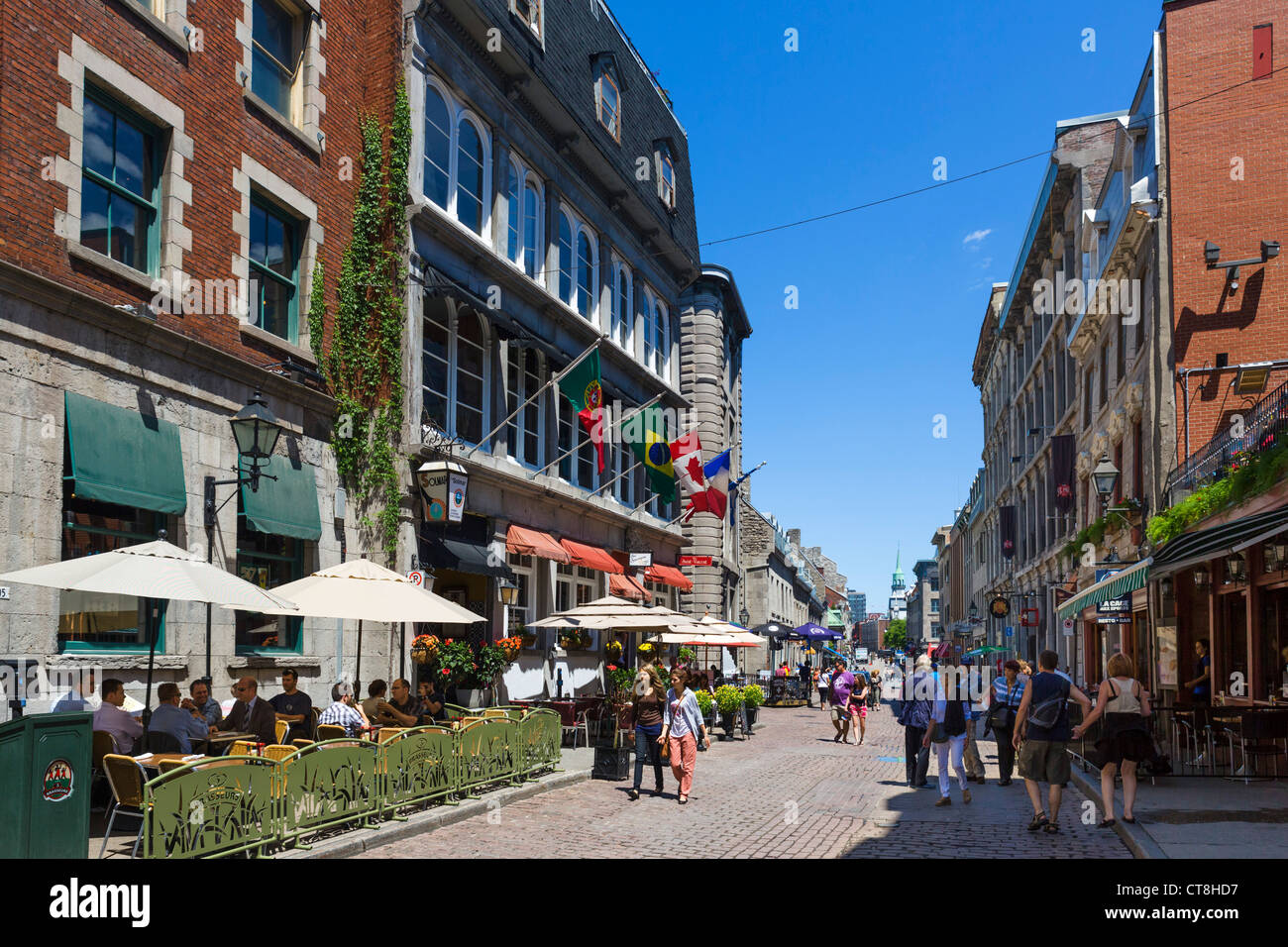 Bars, Cafes and Restaurants along Rue St Paul, Vieux Montreal, Quebec, Canada Stock Photo