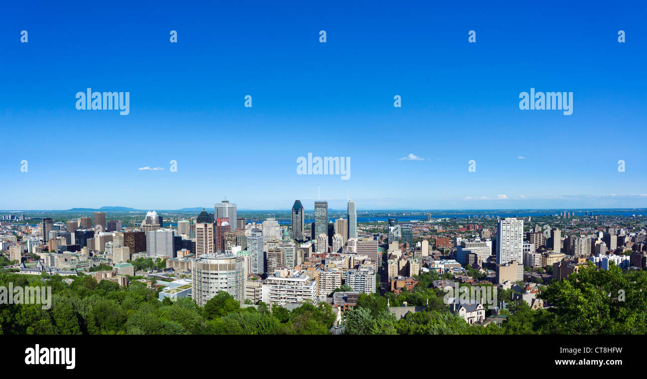 View of the city from the Kondiaronk scenic lookout at the Chalet du Mont Real, Mount Royal Park, Montreal, Quebec, Canada Stock Photo