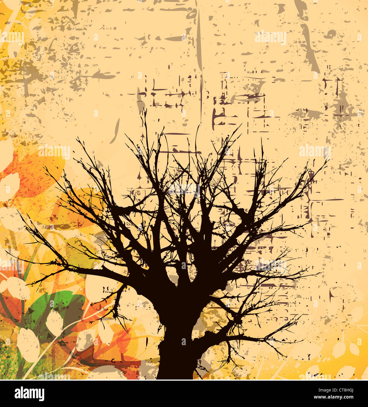 grunge background with tree vector illustration Stock Photo - Alamy
